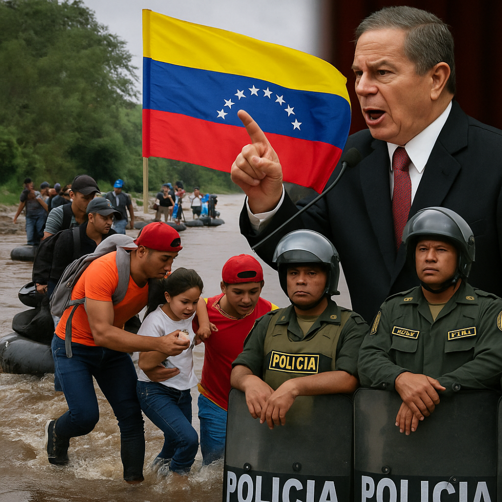 Migrantes cruzan río mientras políticos y policías vigilan